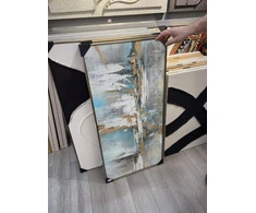 „Žydroji versmė“ abstraktus tekstūrinis paveikslas, 60 × 120 cm