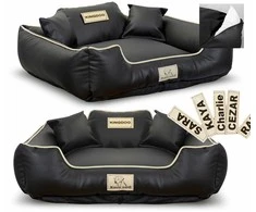 Aio Factory Šuns guolis KINGDOG ECO LEATHER 100x75 cm, nuimamas, personalizuotas, neslystantis, juodas