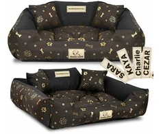 Aio Factory Šuns guolis KINGDOG voljeras 75x65 cm personalizuotas vandeniui atsparus auksinis kaulas