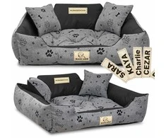 Aio Factory Šuns guolis KINGDOG voljeras 75x65 cm, personalizuotas, vandeniui atsparus, kaulai, juodos spalvos