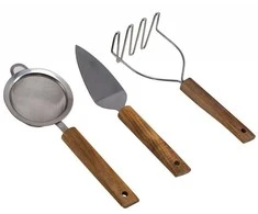 Husla“ medinių virtuvės įrankių rinkinys, 3 dalys - akacijos medienos virtuvės įrankiai