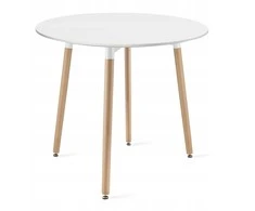 Leobert Stalo ir kėdžių komplektas KAMI su apvaliu stalu, baltas ir pilkas, Ø 80 cm, 4 kėdės
