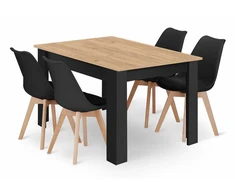 Leobert NP stalas 120x80 Artisan juoda kojos + 4 MARK juoda kėdės natūralios kojos