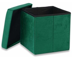 Leobert Žalias aksominis pufas 30x30x30 cm sulankstomas organizatorius su erdvia daiktadėže