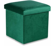 Leobert Žalias aksominis pufas 30x30x30 cm sulankstomas organizatorius su erdvia daiktadėže