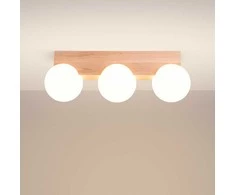 Sollux Lighting BULBO „Peach Puff“ 3 lempučių medžio ir stiklo pakabinamas šviestuvas, modernus dizainas
