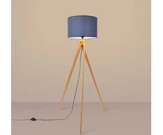 Sollux Lighting Ispaniškas oranžinis NATT toršeras, 77 cm, natūralaus medžio, tamsiai mėlynas gaubtas, IP20