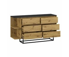 Target Home Komoda su 6 stalčiais ant palėpės stiliaus kojelių, juoda