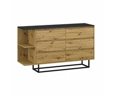 Target Home Komoda su 6 stalčiais ant palėpės stiliaus kojelių, juoda