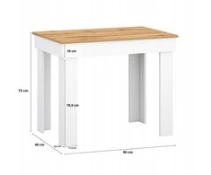Target Home Mažas virtuvės valgomojo stalas, 90x60 cm, balto ąžuolo stalviršis
