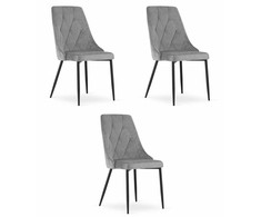 VALORA IMOLA kėdė - modernus šviesiai pilkas aksomas, ergonomiškas dizainas, 3 vnt.