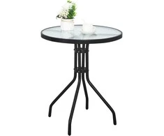 VALORA ISLAND sodo stalų komplektas su 4 SOFIA rudomis kėdėmis, 60 cm