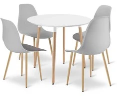 VALORA KAMI apvalus stalas 80 cm su 4 pilkomis WAT kėdėmis - modernus valgomojo komplektas