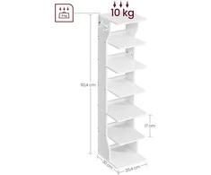 Valora Batų lentyna su 6 lentynomis ir 2 kabliukais, balta, 26,4 × 30 × 110,4 cm