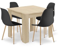 Lauko baldų komplektas Valora Baldų komplektas su 4 kėdėmis, ąžuolo sonomos ir juodos spalvos, 80 × 80 × 75 cm