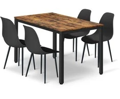 Valora Leobert TESSA stalų komplektas 120 cm x 60 cm - kaimiško stiliaus / juodos kojos + 4 WAT juodos kėdės / juodos kojos