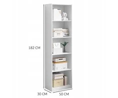Rebiko Balta stovinti knygų spinta su aukštomis lentynomis, modernus loft stilius, 182 cm