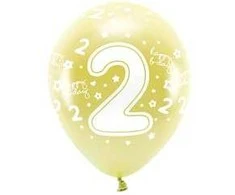 Balionai auksiniai "2 happy birthday" 33cm 6 vnt