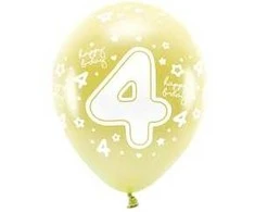 Balionai auksiniai "4 happy birthday" 33cm 6 vnt