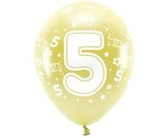 Balionai auksiniai "5 happy birthday" 33cm 6 vnt