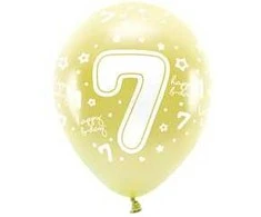 Balionai auksiniai "7 happy birthday" 33cm 6 vnt