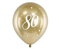 Balionai auksiniai "80" 30cm 6 vnt