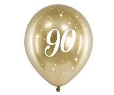 Balionai auksiniai "90" 30cm 6 vnt