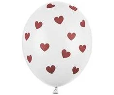 Balionai baltos spalvos "Širdelės rausvos" 30cm 6 vnt