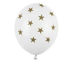 Balionai baltos spalvos "Žvaigždutės" 30cm 6 vnt