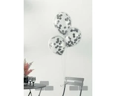 Balionai skaidrūs su juodu konfeti 3 vnt 30 cm