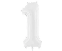 PartyDeco Balionas folinis skaičius 1 baltas 86cm