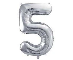 Party Deco Balionas folinis skaičius 5 sidabrinis 72cm