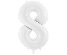 PartyDeco Balionas folinis skaičius 8 baltas 86cm