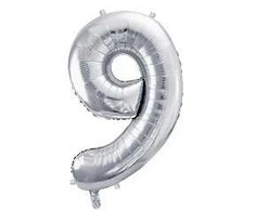 Party Deco Balionas folinis skaičius 9 sidabrinis 72cm