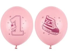 Party Deco Balionų rinkinys "1 gimtadienis" rausvi 30cm 6 vnt