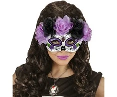 Widmann Dia de los muertos kaukė su violetinėm-juodom rožėm