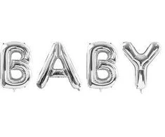 Party Deco Folinis balionas "BABY" sidabrinis 262&amp;86cm