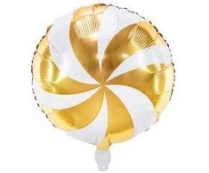PartyDeco Folinis balionas "Saldainis Candy" balta geltona 35cm