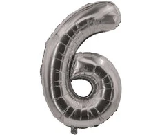 Folinis balionas skaičius 6 sidabrinis 85 cm