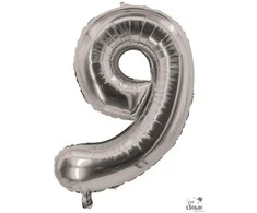Folinis balionas skaičius 9 sidabrinis 85 cm