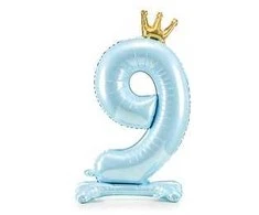 PartyDeco Folinis pastatomas balionas skaičius "9" melsvas 84cm