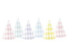 Gimtadienio kepuraitės spalvotos rombais 6 vnt 16cm