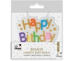 Gimtadienio žvakutė didelė spalvota "Happy Birthday"