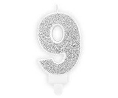 PartyDeco Gimtadienio žvakutė nr 9 sidabrinė blizganti 7cm