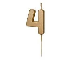 PartyDeco Gimtadienio žvakutė su smeigtuku nr 4 auksinė 4,5cm