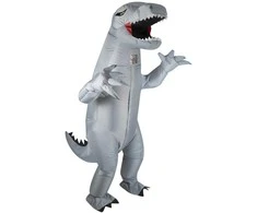 Pilkas pripučiamas dinozauro kostiumas
