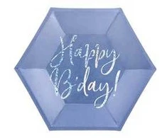 Party Deco Popierinės lėkštutės violetinės "Happy birthday" 6 vnt