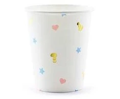 Vienkartiniai puodeliai balti "Boy or girl" 200ml 6 vnt