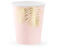 Vienkartiniai puodeliai rožiniai "Leaves" 220ml 6 vnt