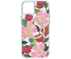 Rifle Paper Skaidrus šautuvų popierius „MagSafe“ – aukso spalvos dėklas, skirtas „iPhone 14 Plus“ („Rose Garden“)